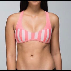 Lululemon white and pink striped bikini top